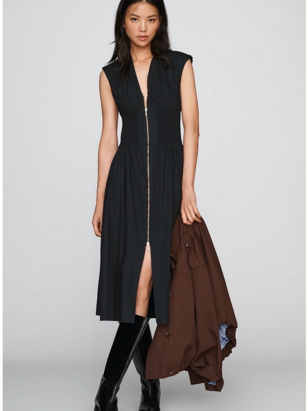 NWT Anthropologie Maeve Tommie Sleeveless Black ZipMidi Dress Size S (4-6)